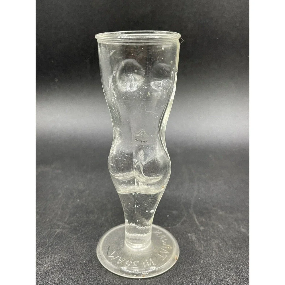 Vintage Taiwan Curio Small Nude Woman Body Clear Glass Vase Liquor Shot Glass